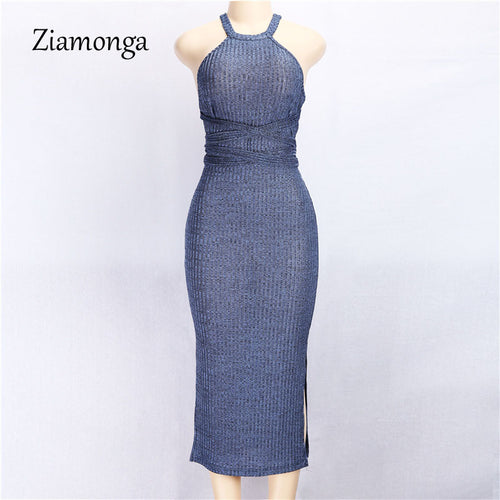 Off Shoulder Split Bodycon Knitted Dress