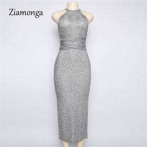 Off Shoulder Split Bodycon Knitted Dress