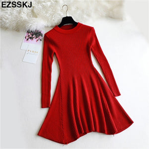 O Neck Long Sleeve Knit Mini Sweater Dress