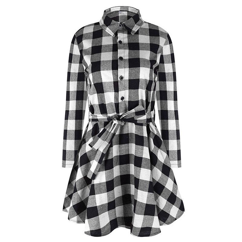 Plaid Turn-down Collar Cotton