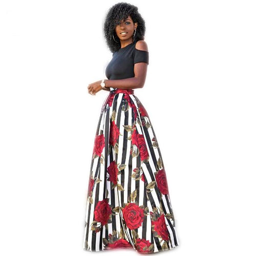 Short Sleeve Black Top Long Pattern Floral Dress