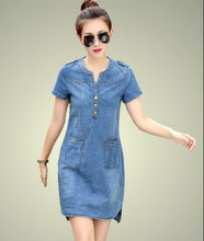 A word dresses v-neck solid denim dresses