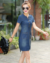 A word dresses v-neck solid denim dresses