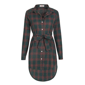Irregular Plaid Shirt Dresses Women Clothes