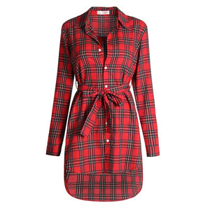 Irregular Plaid Shirt Dresses Women Clothes