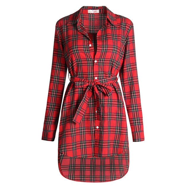 Irregular Plaid Shirt Dresses Women Clothes