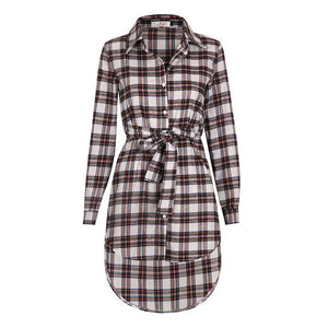 Irregular Plaid Shirt Dresses Women Clothes