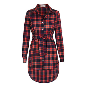 Irregular Plaid Shirt Dresses Women Clothes