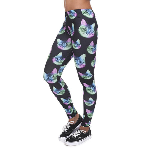 Neon Cat Black Printing Fitness Legging