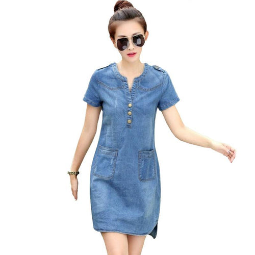 A word dresses v-neck solid denim dresses