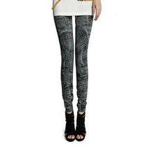 Fashion Women Skintight Abrasion Print Imitated Jeans