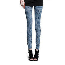 Fashion Women Skintight Abrasion Print Imitated Jeans