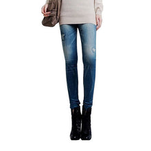 Fashion Women Skintight Abrasion Print Imitated Jeans