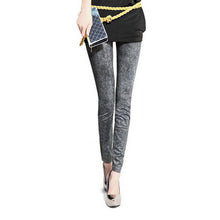 Fashion Women Skintight Abrasion Print Imitated Jeans