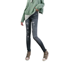 Fashion Women Skintight Abrasion Print Imitated Jeans