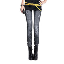 Fashion Women Skintight Abrasion Print Imitated Jeans