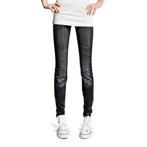 Fashion Women Skintight Abrasion Print Imitated Jeans