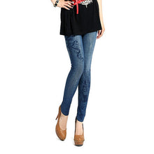 Fashion Women Skintight Abrasion Print Imitated Jeans