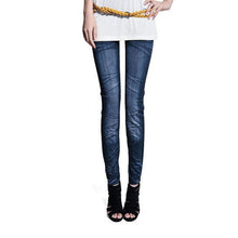 Fashion Women Skintight Abrasion Print Imitated Jeans