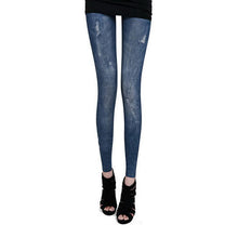Fashion Women Skintight Abrasion Print Imitated Jeans