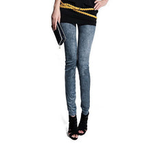 Fashion Women Skintight Abrasion Print Imitated Jeans