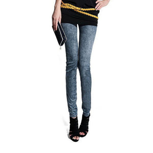 Fashion Women Skintight Abrasion Print Imitated Jeans