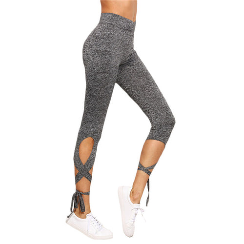 Grey High Waist Crisscross Tie Fitness Elastic Leggings