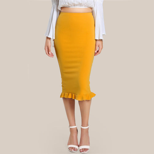 Split Ruffle OL Pencil Skirt Women