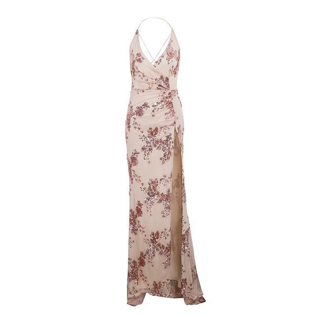 Backless high split maxi dress women