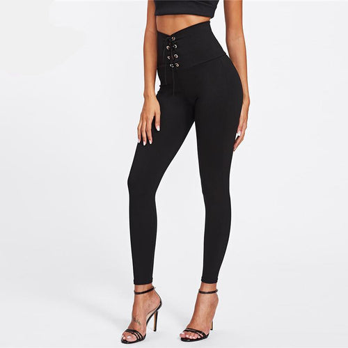 Skinny Leggings Black Empire Eyelet Lace Up