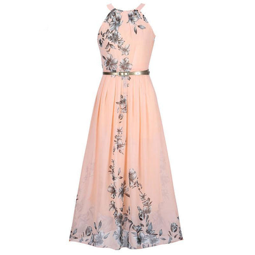Print Halter Tunic Sleeveless Pleated Long Maxi