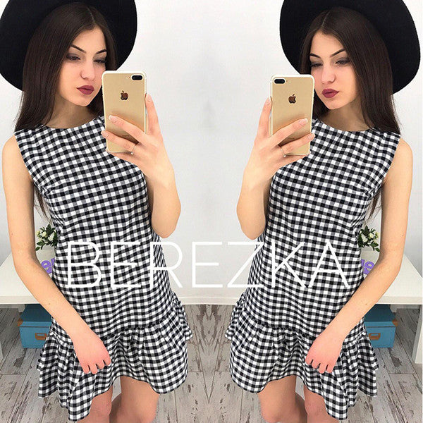 Women Plaid Ruffles Sexy Dress