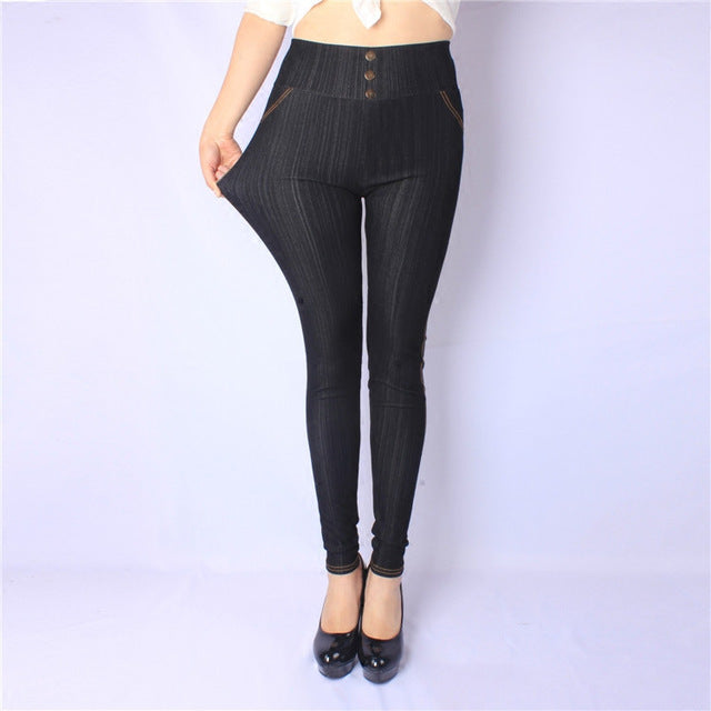 High Waist Jeans Leggins With Buttons Jeggings