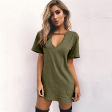 Women Tshirt Dress Choker V-neck