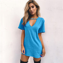 Women Tshirt Dress Choker V-neck