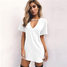 Women Tshirt Dress Choker V-neck