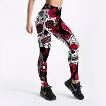 Women's Skull&flower Black Leggings Digital Print