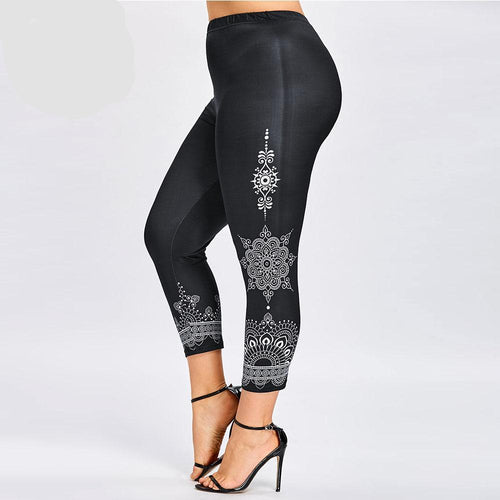 Ethnic Print Leggings Skinny Fitness Elastic Waist Ninth Pencil Pants Women Trousers Leggins