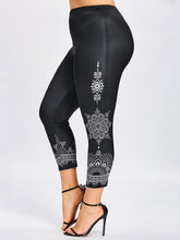 Ethnic Print Leggings Skinny Fitness Elastic Waist Ninth Pencil Pants Women Trousers Leggins