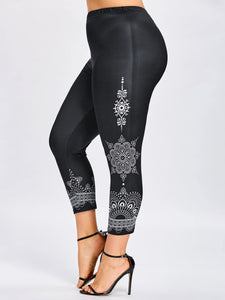 Ethnic Print Leggings Skinny Fitness Elastic Waist Ninth Pencil Pants Women Trousers Leggins