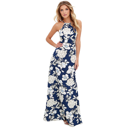 Halter Neck Vintage Floral Print Dress