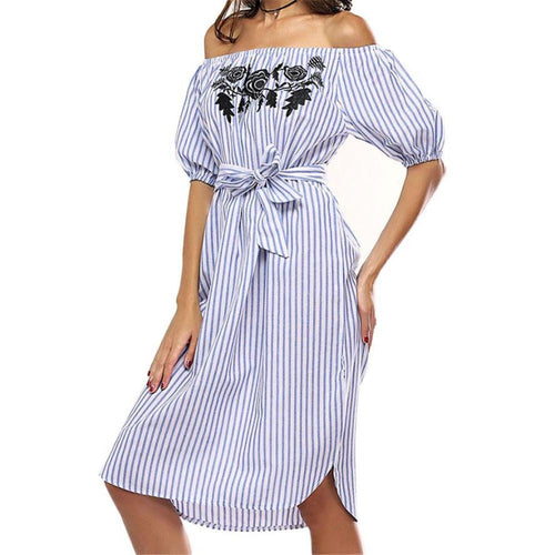 Striped Dress Women Off Shoulder