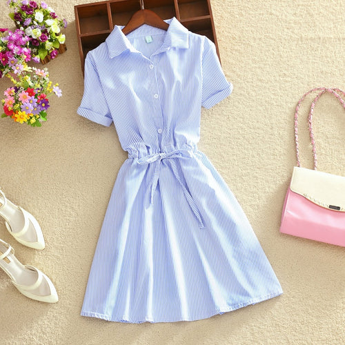 Blue Stripped Cotton Women Dresses