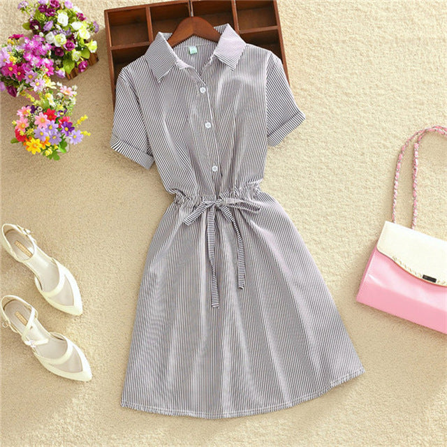 Blue Stripped Cotton Women Dresses