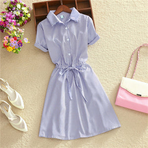 Blue Stripped Cotton Women Dresses