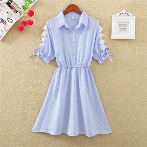 Blue Stripped Cotton Women Dresses