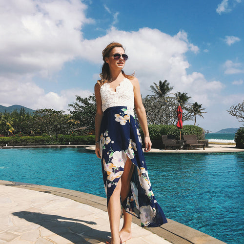 Strap deep v neck high waist beach dresses women