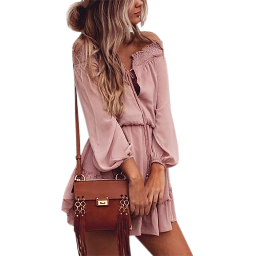 Boho Chiffon Dresses Slash Neck Beach
