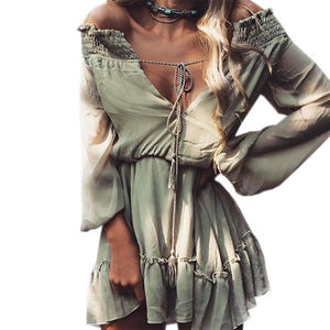 Boho Chiffon Dresses Slash Neck Beach