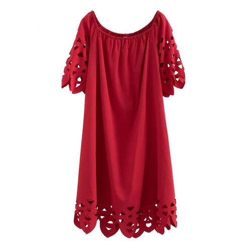 Slash Neck Hollow Out Elegant Dresses